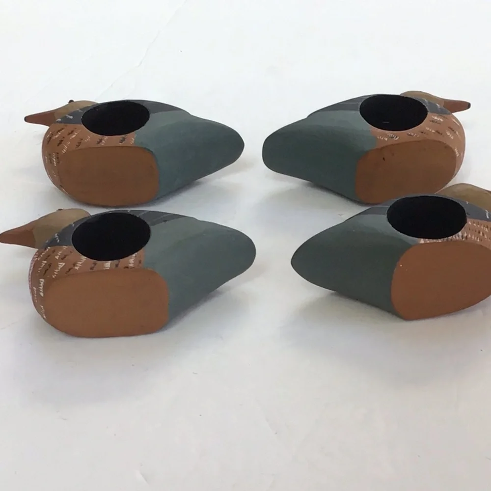 Hand Painted Rustic Primitive Wood Duck Napkin Rings‎ 4 pieces